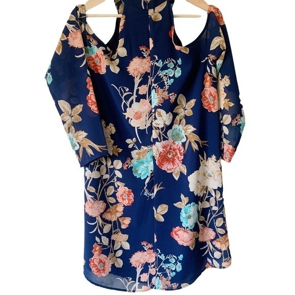 Charles Henry Cold Shoulder Blue Floral Dress Size S Women - Picture 11 of 14
